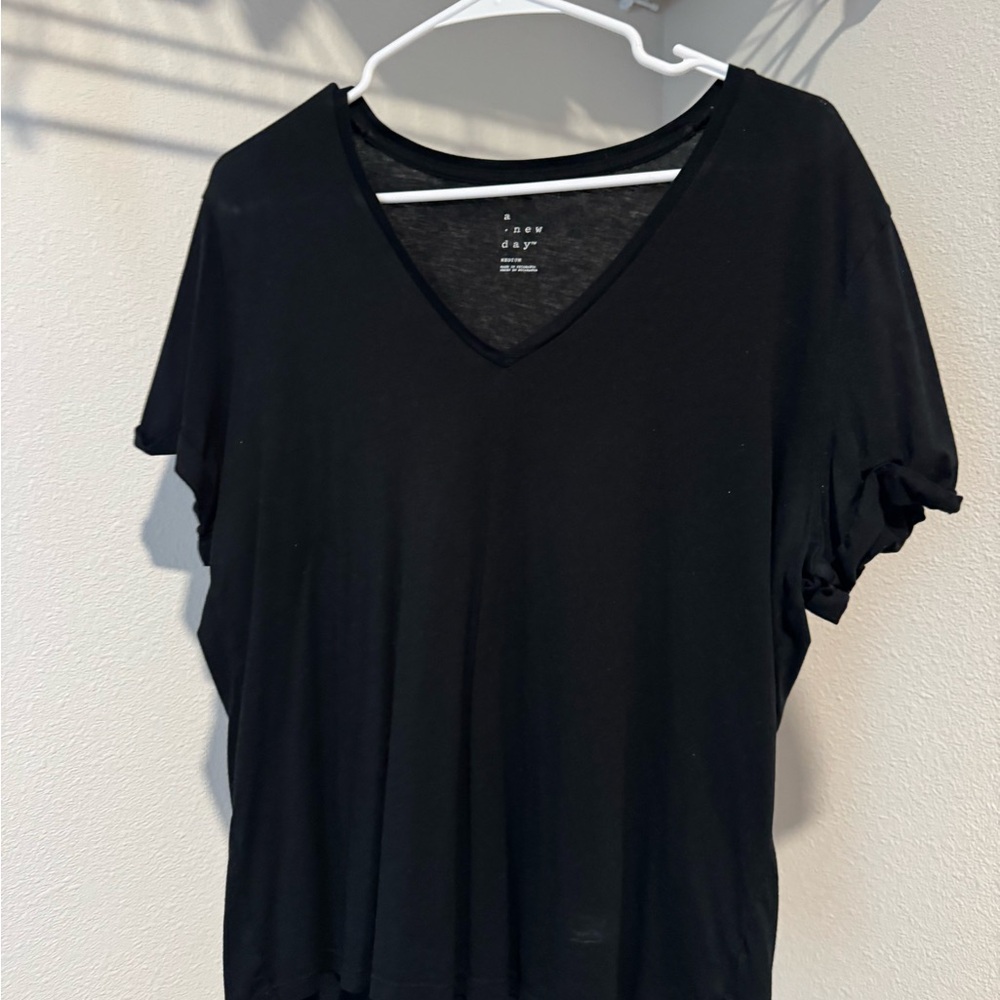 a new day Black Short Sleeve V-Neck Tee